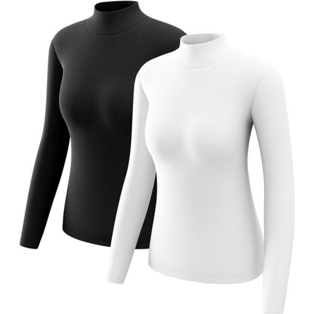 2 Pack Thermal Shirts Long Johns, Fleece Lined Base Layer Tops For Women